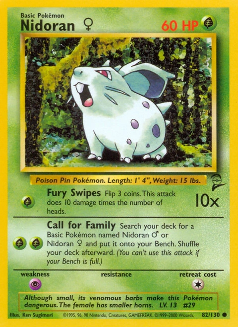Nidoran ♀ Pokémon card from Base Set 2, number 82 (Unlimited print)