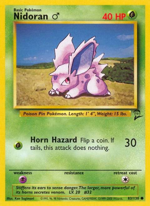 Nidoran ♂ Pokémon card from Base Set 2, number 83 (Unlimited print)