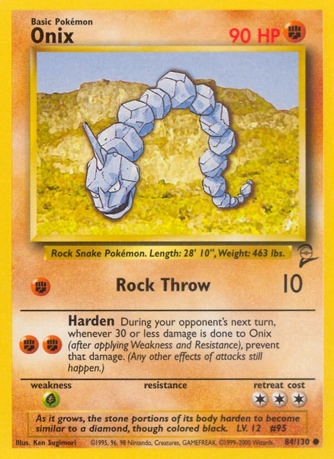 Onix Pokémon card from Base Set 2, number 84 (Unlimited print)