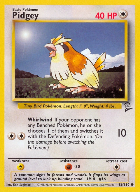 Pidgey Pokémon card from Base Set 2, number 86 (Unlimited print)