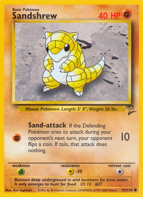 Sandshrew Pokémon card from Base Set 2, number 91 (Unlimited print)