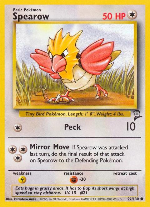 Spearow Pokémon card from Base Set 2, number 92 (Unlimited print)