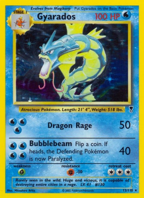 Gyarados Pokémon card from Legendary Collection, number 12 (Holo print)