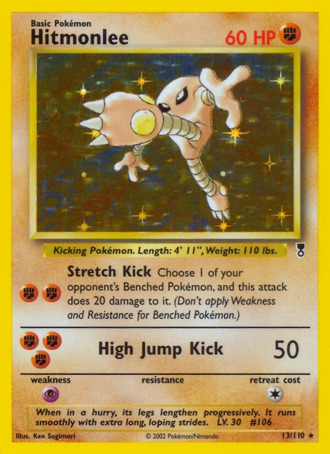 Hitmonlee Pokémon card from Legendary Collection, number 13 (Holo print)