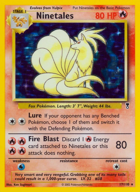 Ninetales Pokémon card from Legendary Collection, number 17 (Holo print)