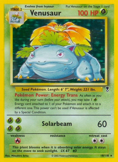 Venusaur Pokémon card from Legendary Collection, number 18 (Holo print)