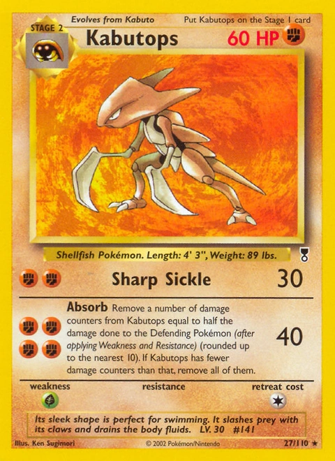 Kabutops Pokémon card from Legendary Collection, number 27 (Unlimited print)