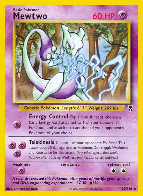 Mewtwo Pokémon card from Legendary Collection, number 29 (Unlimited print)