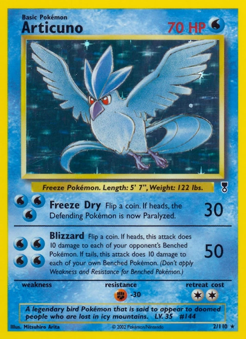 Articuno Pokémon card from Legendary Collection, number 2 (Holo print)