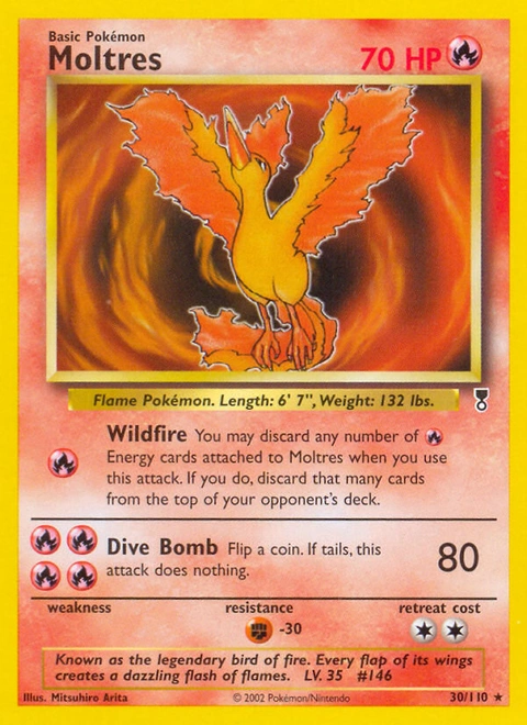 Moltres Pokémon card from Legendary Collection, number 30 (Unlimited print)