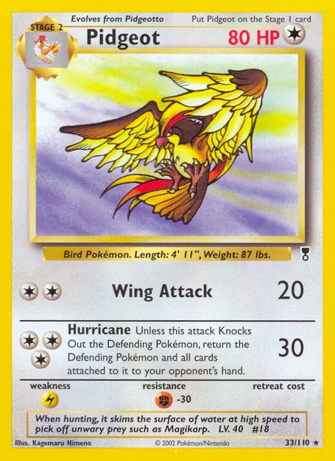 Pidgeot Pokémon card from Legendary Collection, number 33 (Unlimited print)