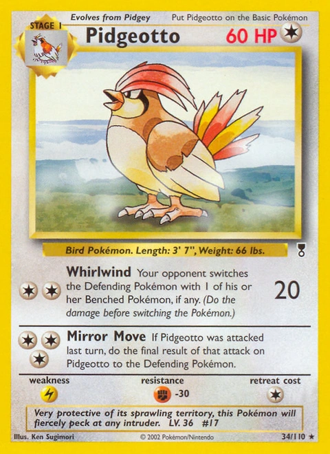 Pidgeotto Pokémon card from Legendary Collection, number 34 (Unlimited print)