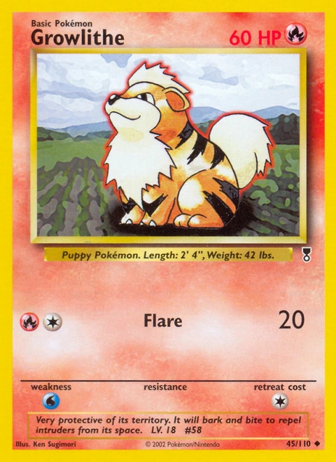 Growlithe Pokémon card from Legendary Collection, number 45 (Unlimited print)