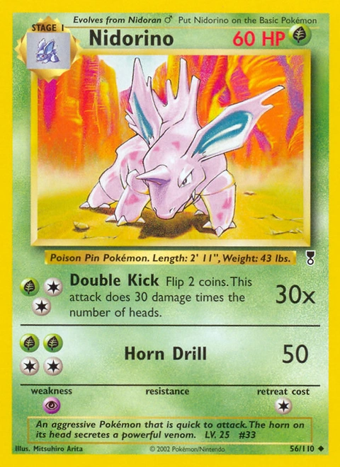 Nidorino Pokémon card from Legendary Collection, number 56 (Unlimited print)