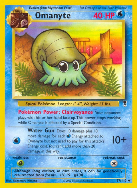 Omanyte Pokémon card from Legendary Collection, number 57 (Unlimited print)