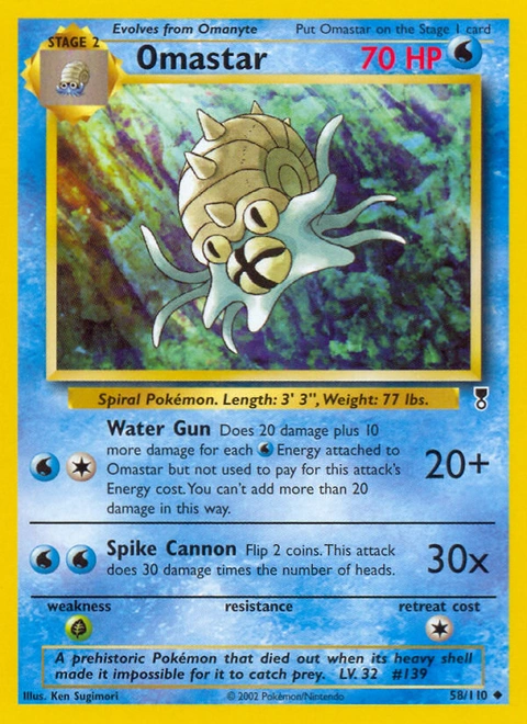 Omastar Pokémon card from Legendary Collection, number 58 (Unlimited print)