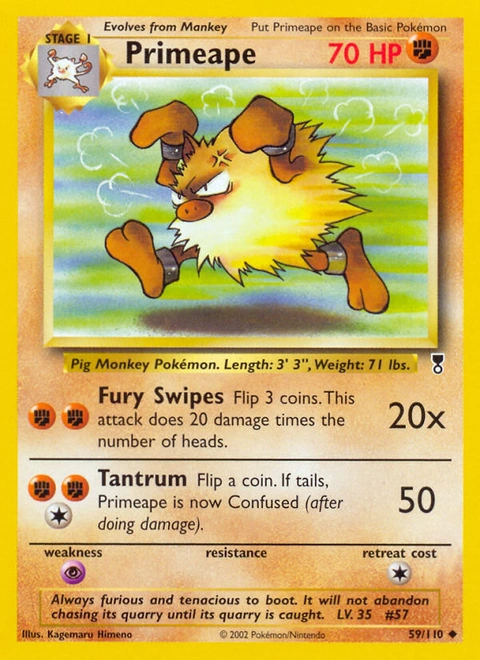 Primeape Pokémon card from Legendary Collection, number 59 (Unlimited print)
