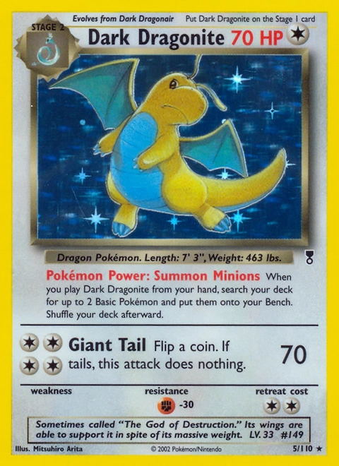 Dark Dragonite Pokémon card from Legendary Collection, number 5 (Holo print)
