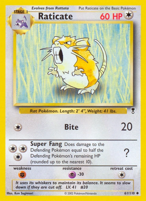 Raticate Pokémon card from Legendary Collection, number 61 (Unlimited print)