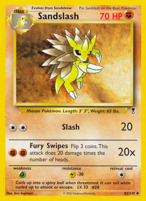 Sandslash Pokémon card from Legendary Collection, number 62 (Unlimited print)