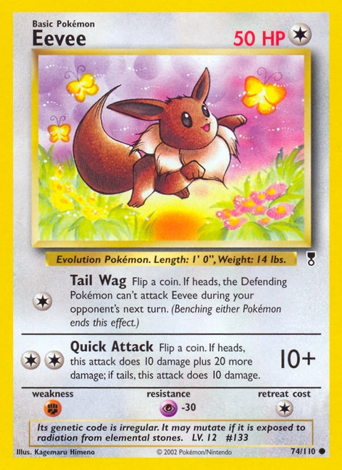 Eevee Pokémon card from Legendary Collection, number 74 (Unlimited print)