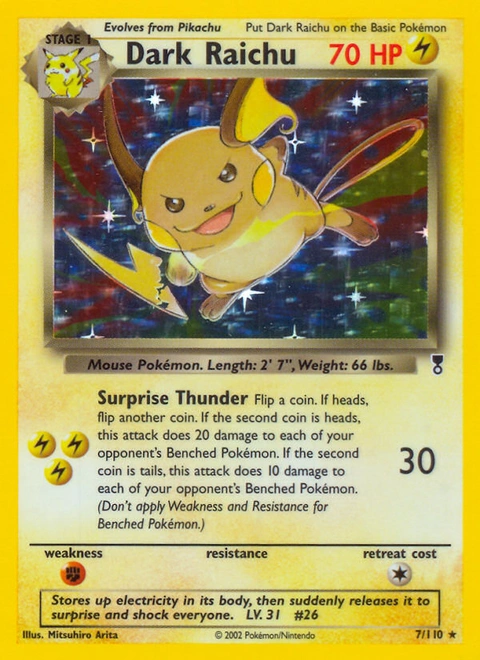 Dark Raichu Pokémon card from Legendary Collection, number 7 (Non Holo (deck exclusive) print)