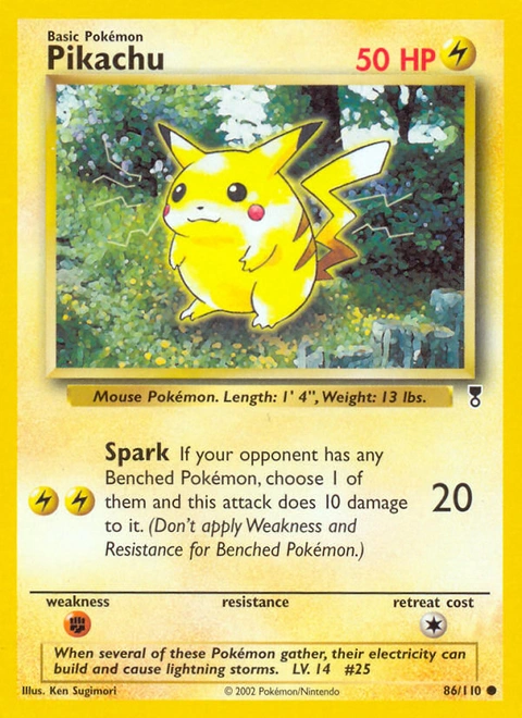 Pikachu Pokémon card from Legendary Collection, number 86 (Unlimited print)