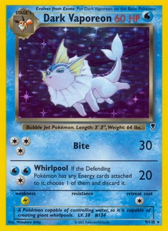 Dark Vaporeon Pokémon card, number 9