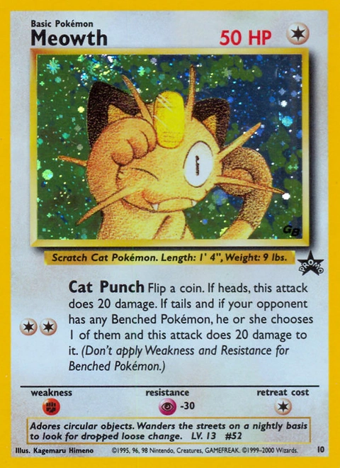 Meowth Pokémon card from Wizards Black Star Promos, number 10 (Promo print)