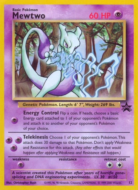 Mewtwo Pokémon card from Wizards Black Star Promos, number 12 (Promo print)