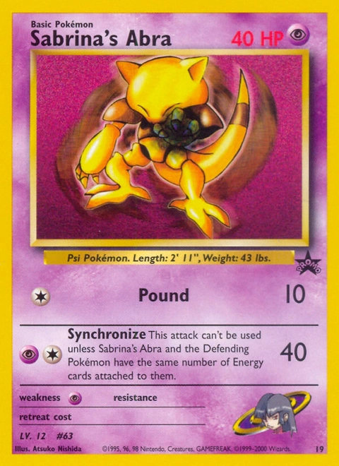 Sabrina's Abra Pokémon card from Wizards Black Star Promos, number 19 (Promo print)