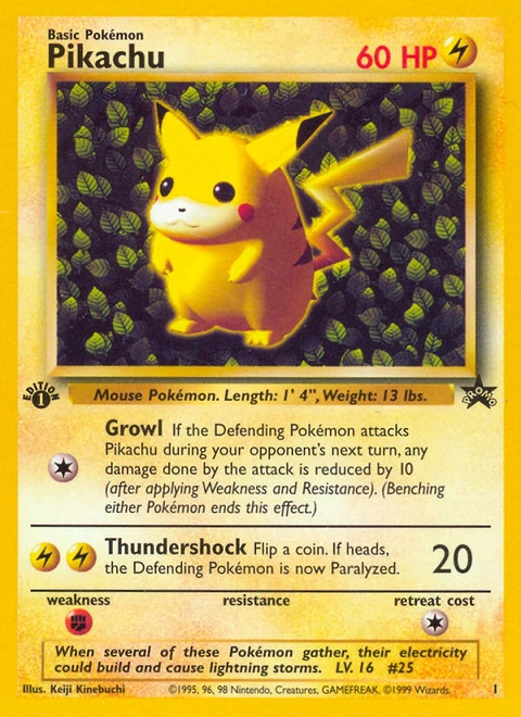 Pikachu Pokémon card from Wizards Black Star Promos, number 1 (Promo print)