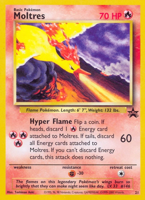 Moltres Pokémon card from Wizards Black Star Promos, number 21 (Promo print)
