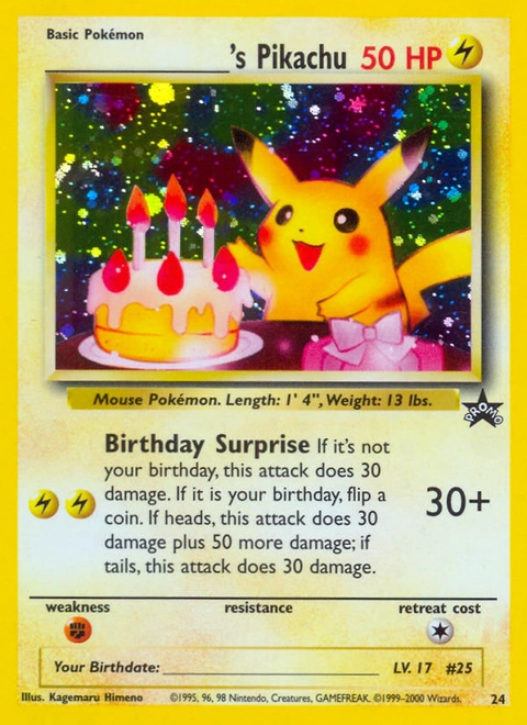 _____'s Pikachu Pokémon card from Wizards Black Star Promos, number 24 (Promo print)