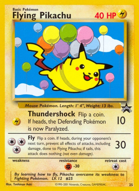 Flying Pikachu Pokémon card from Wizards Black Star Promos, number 25 (Promo print)