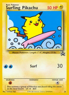 Surfing Pikachu Pokémon card, number 28