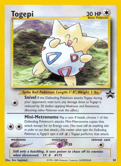 Togepi Pokémon card from Wizards Black Star Promos, number 30 (Promo print)