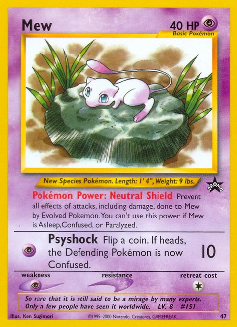 Mew Pokémon card from Wizards Black Star Promos, number 47 (Promo print)