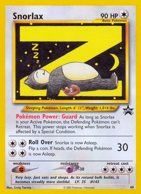 Snorlax Pokémon card from Wizards Black Star Promos, number 49 (Promo print)