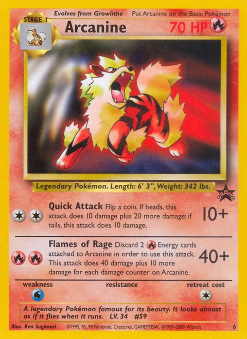 Arcanine Pokémon card from Wizards Black Star Promos, number 6 (Promo print)