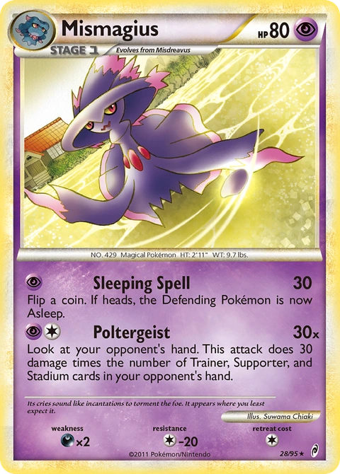 Mismagius Pokémon card from Call of Legends, number 28 (Standard print)