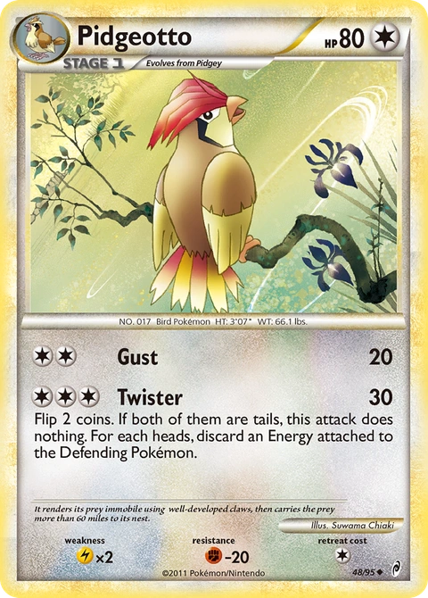Pidgeotto Pokémon card from Call of Legends, number 48 (Standard print)