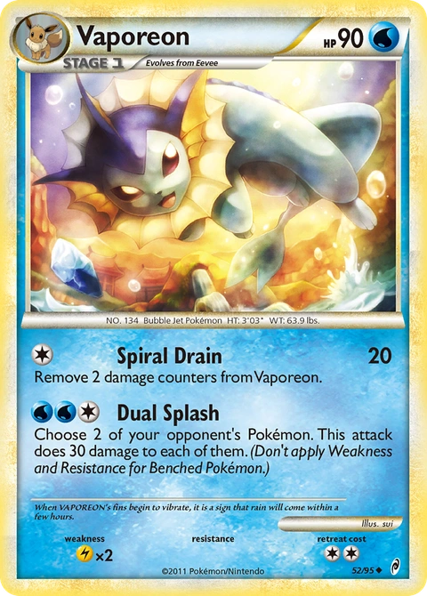 Vaporeon Pokémon card from Call of Legends, number 52 (Standard print)