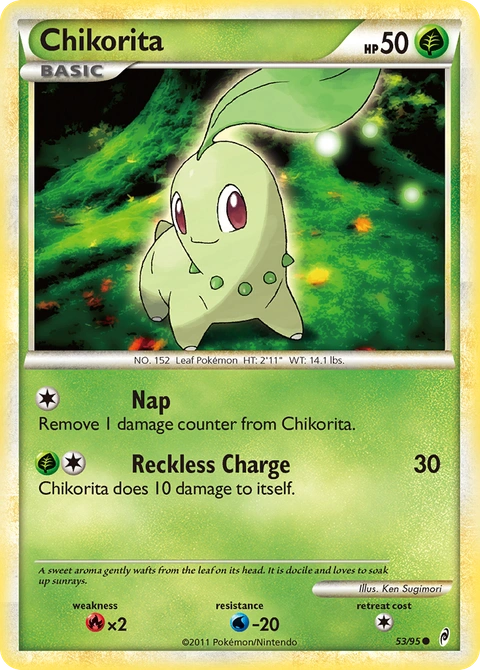Chikorita Pokémon card from Call of Legends, number 53 (Standard print)