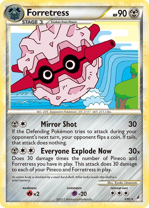 Forretress Pokémon card from Call of Legends, number 5 (Holo print)