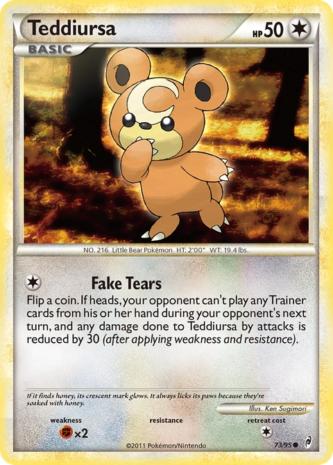 Teddiursa Pokémon card from Call of Legends, number 73 (Standard print)