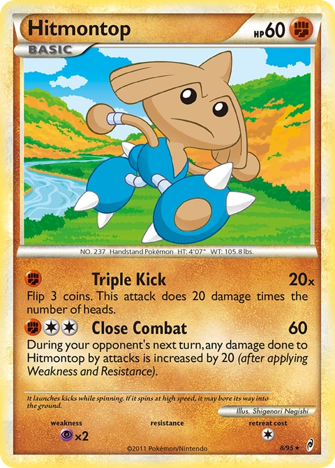 Hitmontop Pokémon card from Call of Legends, number 8 (Holo print)