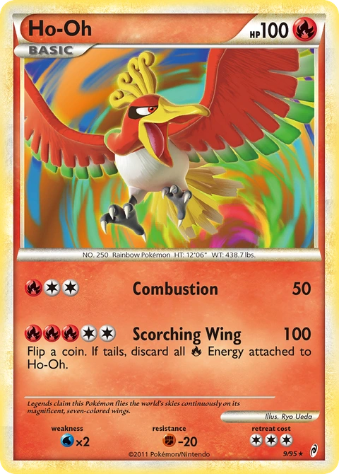 Ho-Oh Pokémon card from Call of Legends, number 9 (Holo print)