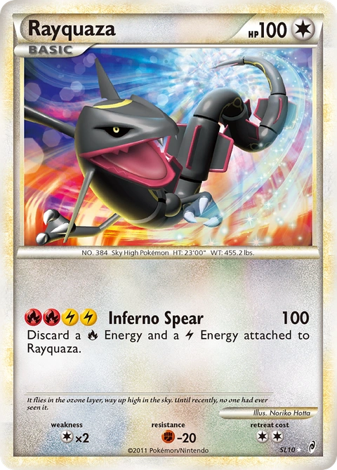 Rayquaza Pokémon card from Call of Legends, number SL10 (Holo print)