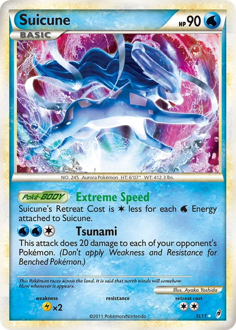 Suicune Pokémon card from Call of Legends, number SL11 (Holo print)